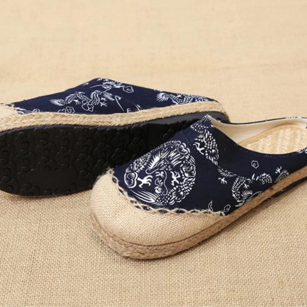 Old Beijing Navy Boho Print Canvas Espadrilles EUC sz 6